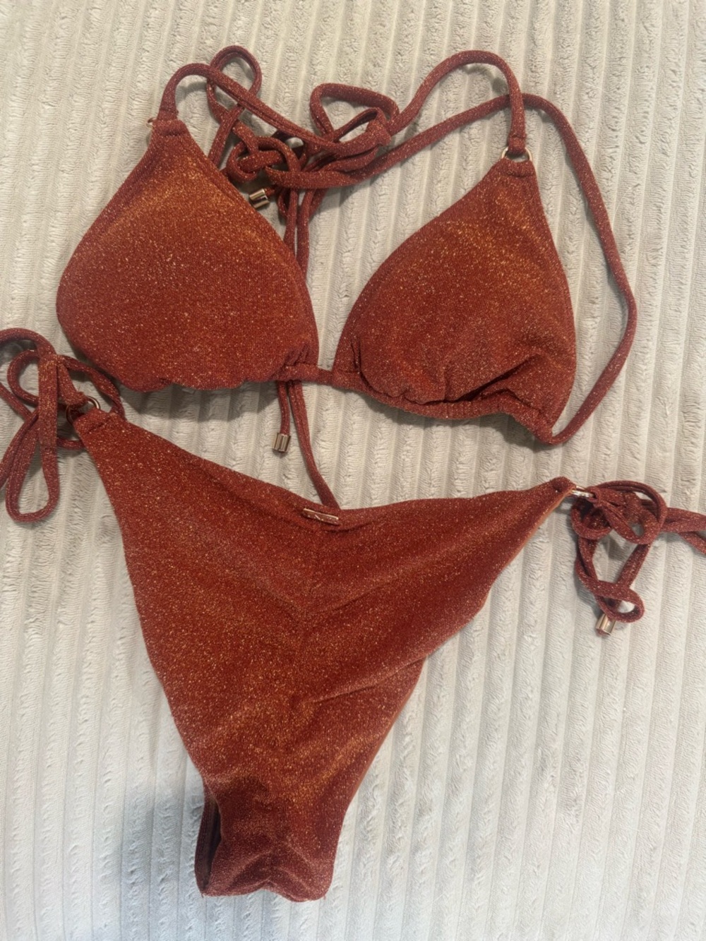 Rust Tie-String Triangle Bikini Set - Women Swim - Picture 2 of 2